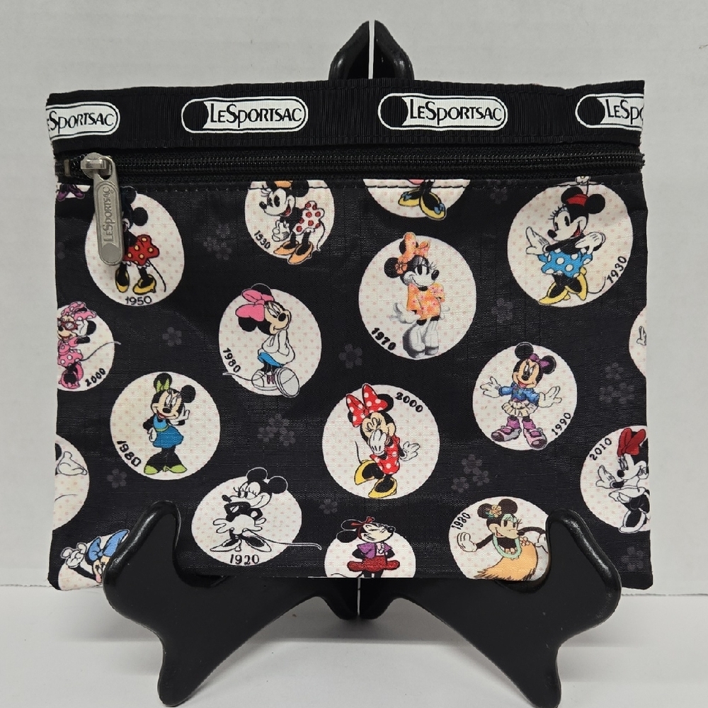LeSportsac x Disney Black w/multicolor Minnie Mouse Print Bag EUC 8.5"x7.25"